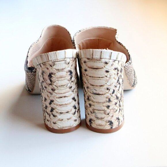 Steve Madden Cream & Black Esmeralda Snakeskin Peep Toe Mules / Slip On Sandals - Picture 7 of 16